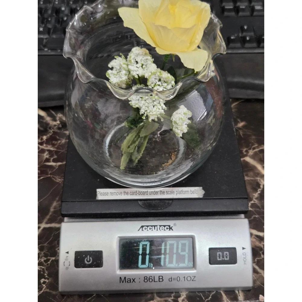 Clear Glass Bowl Vase Ruffled Crimped Rim Decor or Fish Bowl